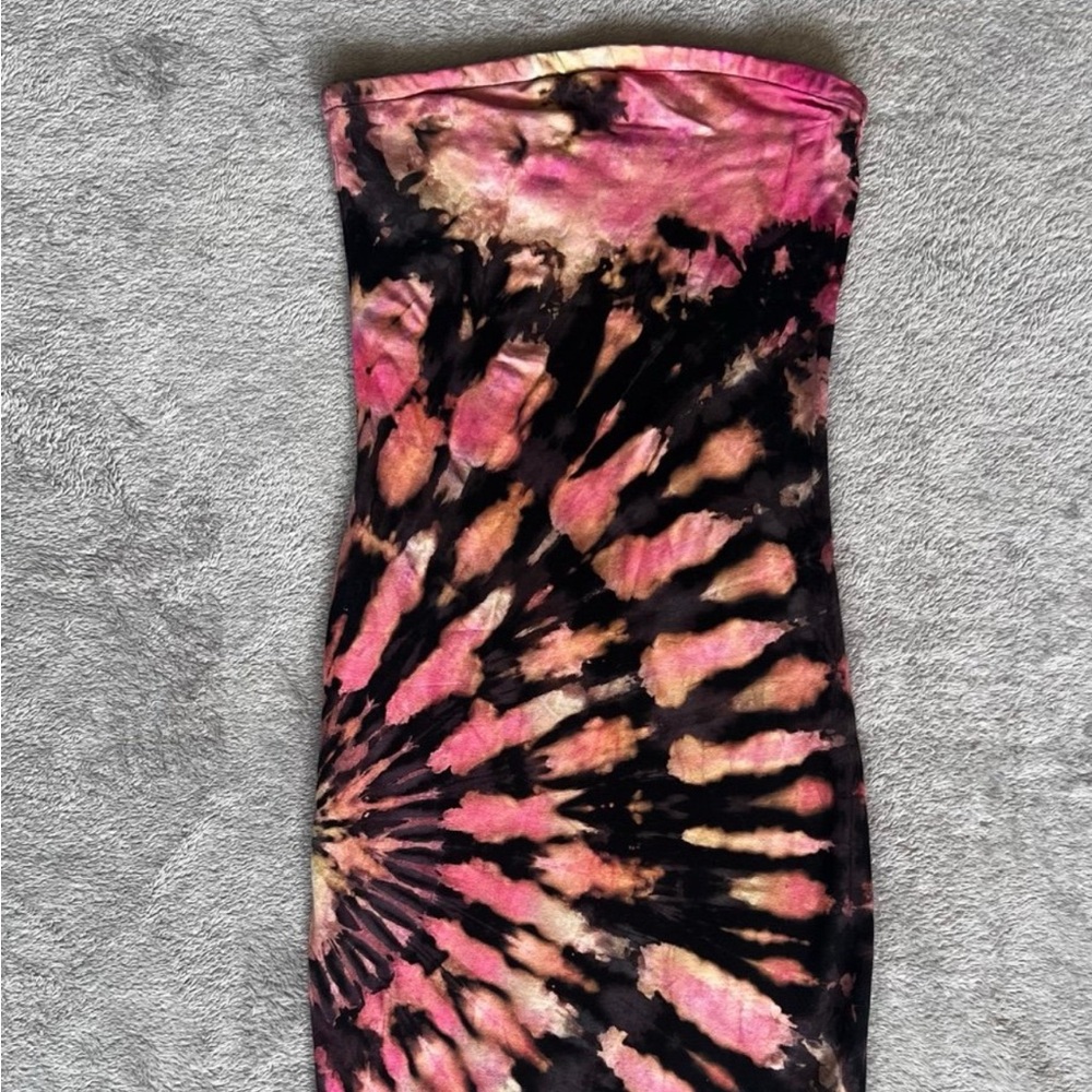 Tie Dye Sacred Hippie Strapless Dress Midi Hand Made Festival Attire